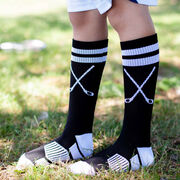 Hockey Woven Mid-Calf Socks - Classic Stripe Crossed Sticks (Black/White)