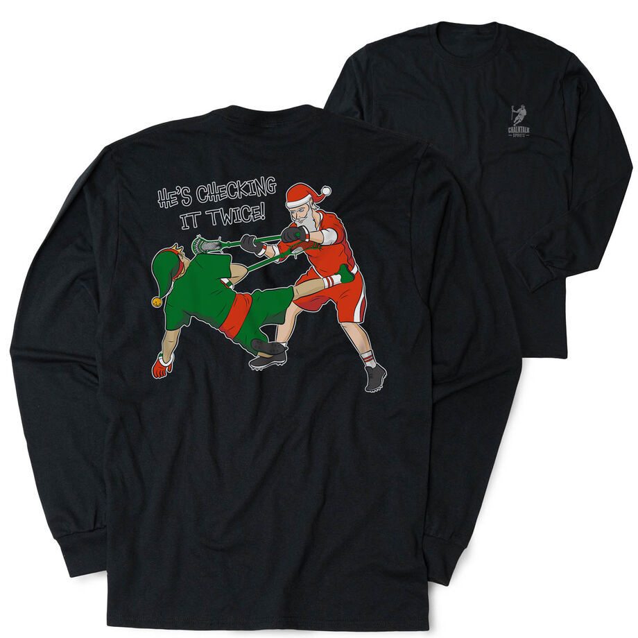 Guys Lacrosse Tshirt Long Sleeve - Checking It Twice Lacrosse (Back Design)