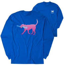 Girls Lacrosse Tshirt Long Sleeve - Lula The Lax Dog (Pink) (Back Design)