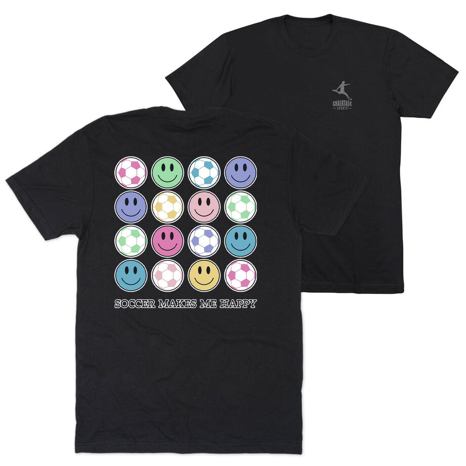 Soccer Short Sleeve T-Shirt - Soccer Makes Me Happy (Back Design) [Youth Medium/Black] - SS