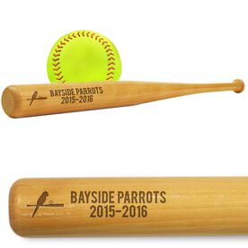 Softball Mini Engraved Bat Team Logo and Text