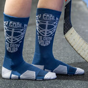 Hockey Woven Mid-Calf Socks - My Goal is to Deny Yours Helmet