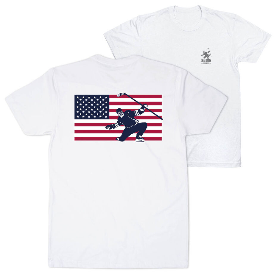 Hockey Short Sleeve T-Shirt - Patriotic Hockey (Back Design)