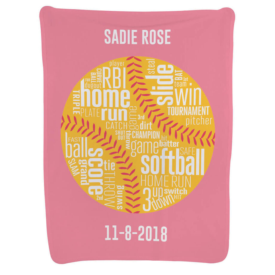 Softball Baby Blanket - Softball Words - Personalization Image