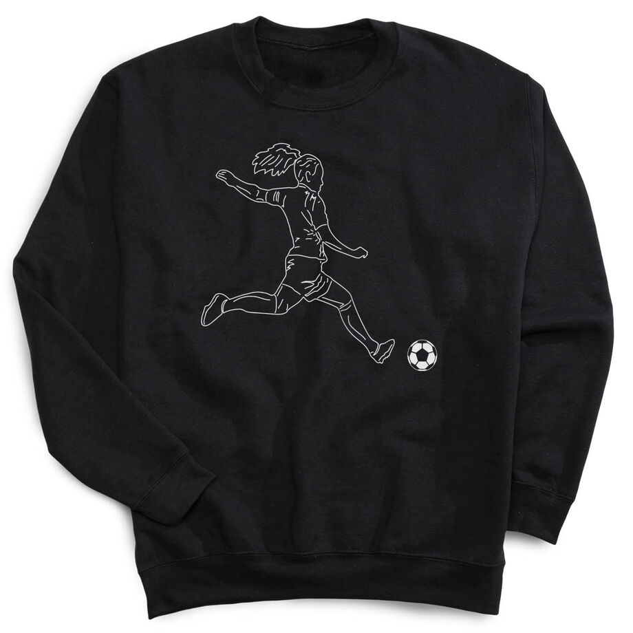 Soccer Crew Neck Sweatshirt - Soccer Girl Player Sketch - Personalization Image