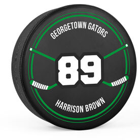 Personalized Hockey Puck - Number With Crossed Sticks