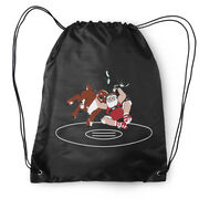 Wrestling Drawstring Backpack - Wrestling Reindeer