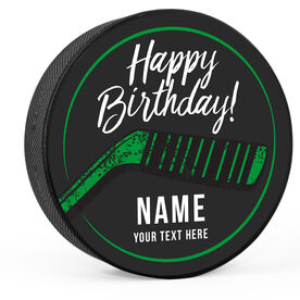 Personalized Happy Birthday with Stick Hockey Puck