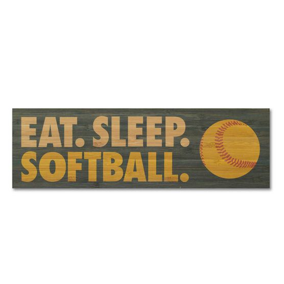 Softball 12.5" X 4" Printed Bamboo Removable Wall Tile - Eat Sleep Softball