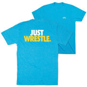 Wrestling Short Sleeve T-Shirt - Just Wrestle (Back Design) [Adult X-Large/Turquoise] - SS