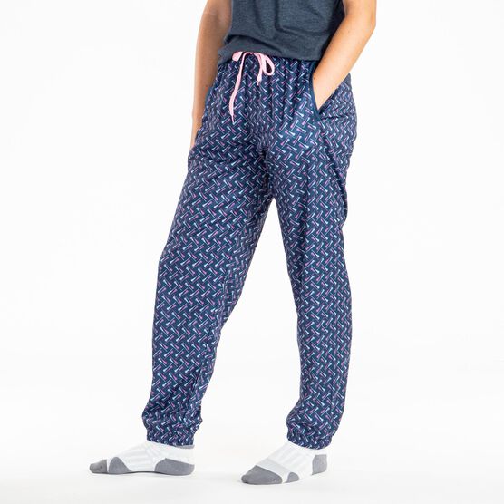 Girls Lacrosse Lounge Pants - Lacrosse Stick Herringbone (Pink)