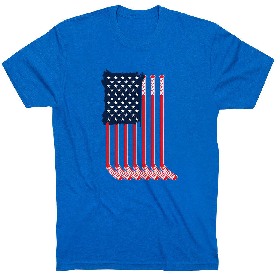 Hockey Short Sleeve T-Shirt - American Flag - Personalization Image