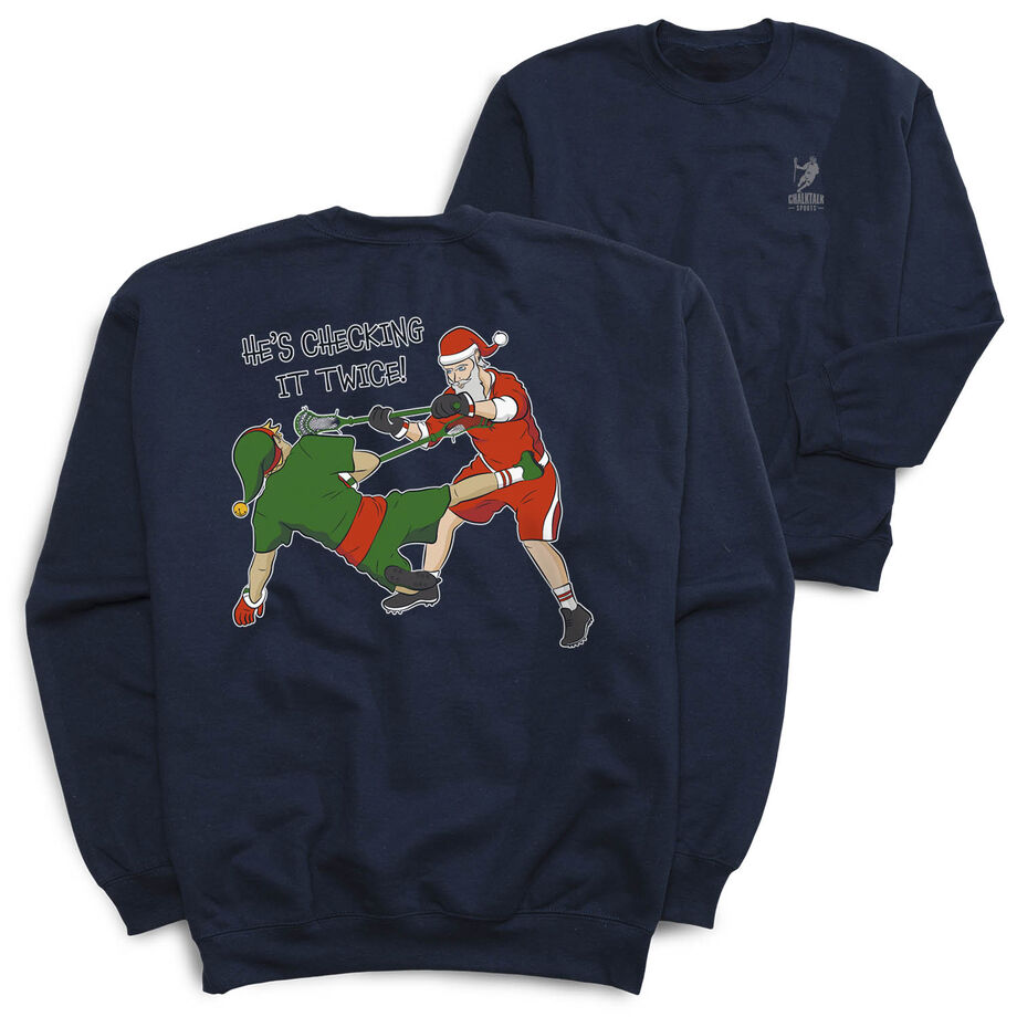 Guys Lacrosse Crewneck Sweatshirt - Checking It Twice Lacrosse (Back Design)