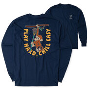 Guys Lacrosse Tshirt Long Sleeve - Play Hard, Chill Easy (Back Design)