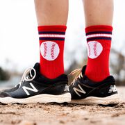 Baseball Woven Mid-Calf Socks - Red Striped