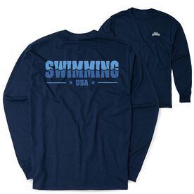 Swimming Tshirt Long Sleeve - Swimming USA (Back Design)
