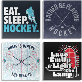 Hockey Canvas Wall Art - Eat Sleep Hockey - 4 Piece Set