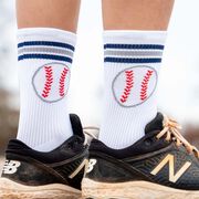 Baseball Woven Mid-Calf Socks - Blue Striped