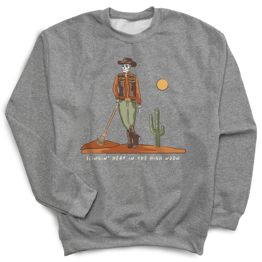 Guys Lacrosse Crewneck Sweatshirt - Slingin Heat In The High Noon