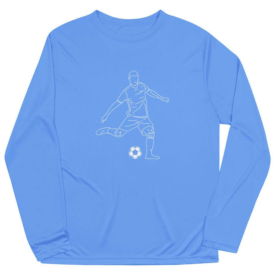 Soccer Long Sleeve Performance Tee - Soccer Guy Player Sketch - Personalization Image