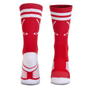 Hockey Woven Mid-Calf Socks - Classic Stripe Crossed Sticks (Red/White)