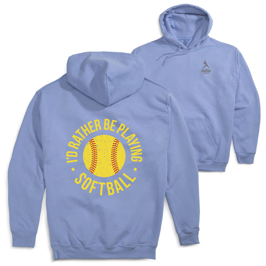 Softball Hooded Sweatshirt - I'd Rather Be Playing Softball Distressed (Back Design)