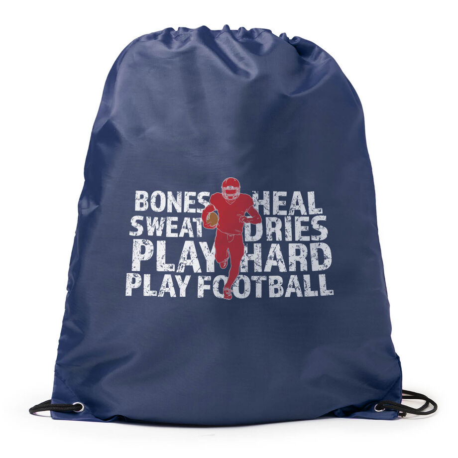 Football Drawstring Backpack Bones Saying