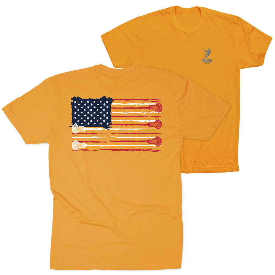 Guys Lacrosse Short Sleeve T-Shirt - American Flag (Back Design)