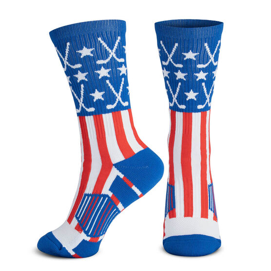 Hockey Woven Mid-Calf Socks - Patriotic (Red/White/Blue) | ChalkTalkSPORTS