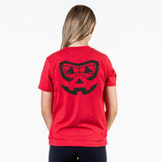 Girls Lacrosse Short Sleeve Tee - Lacrosse Goggle Pumpkin Face (Back Design)