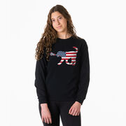 Girls Lacrosse Tshirt Long Sleeve - Patriotic Lula The Lax Dog