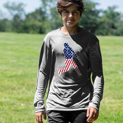 Baseball Long Sleeve Performance Tee - Baseball Stars and Stripes Player