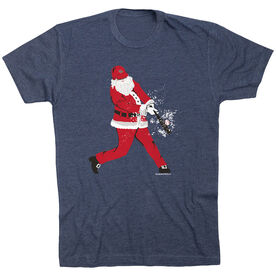Baseball T-Shirt Short Sleeve Home Run Santa [Adult Small/Navy] - SS