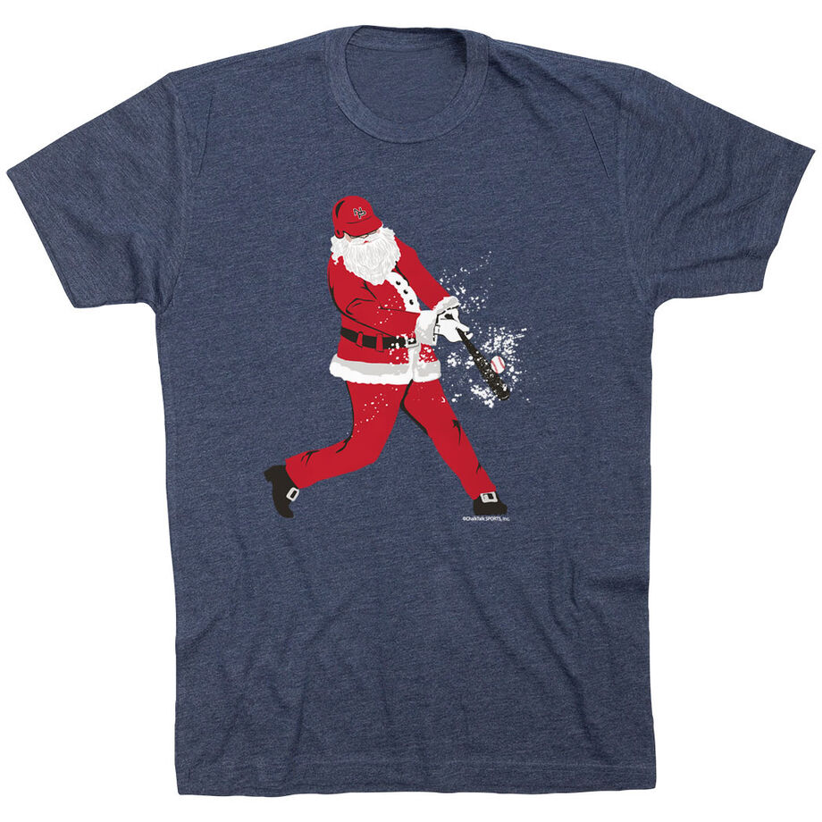 Baseball T-Shirt Short Sleeve Home Run Santa [Adult Small/Navy] - SS