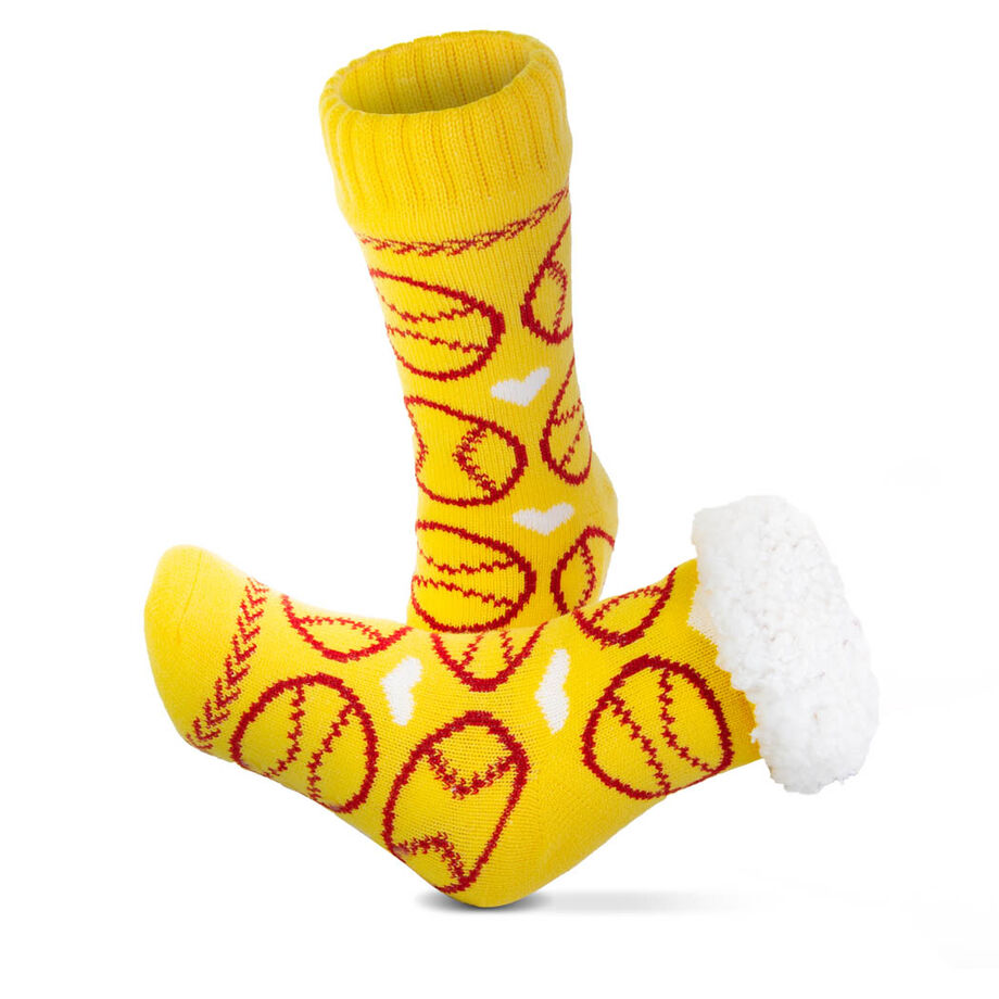 Softball Slipper Socks with Sherpa Lining