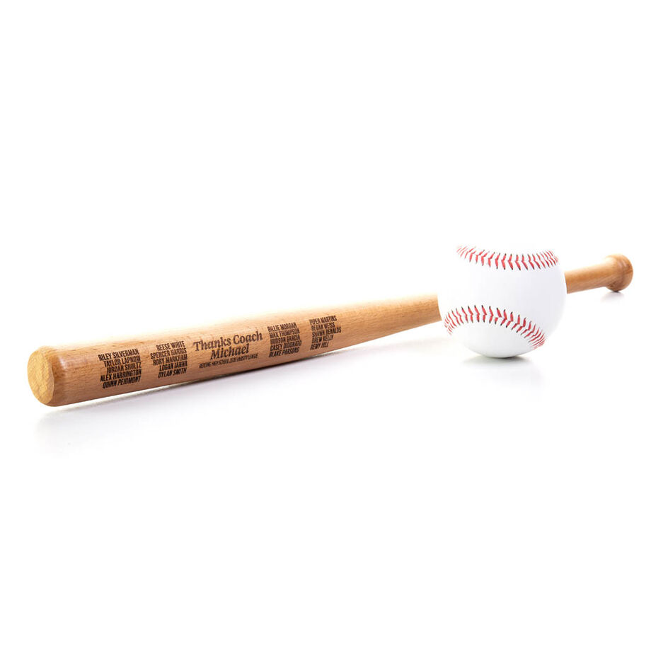 Engraved Mini Baseball Bat - Thanks Coach With Roster
