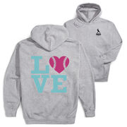 Softball Hooded Sweatshirt - LOVE Softball Pink Teal (Back Design)