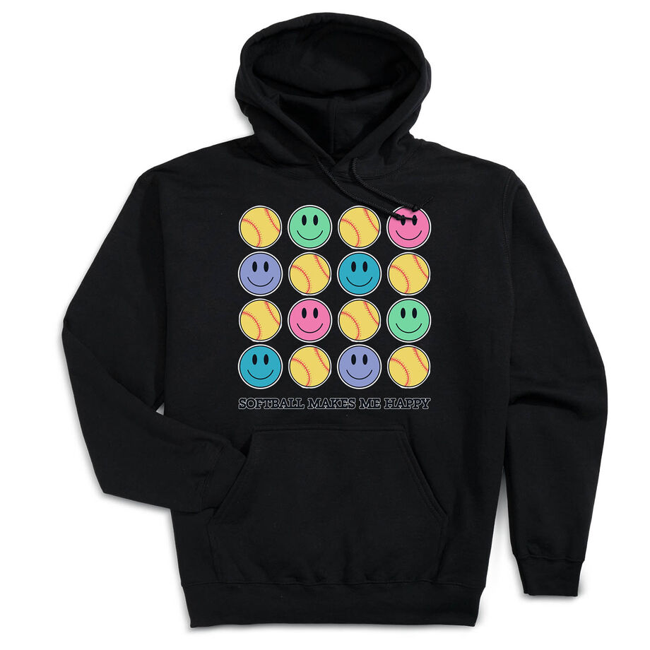 Softball Hooded Sweatshirt - Softball Makes Me Happy