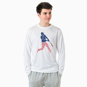 Baseball Long Sleeve Performance Tee - Baseball Stars and Stripes Player