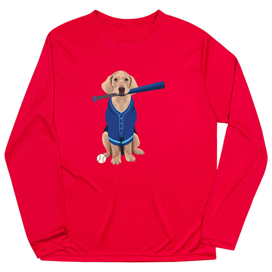 Baseball Long Sleeve Performance Tee - Dinger the Baseball Dog