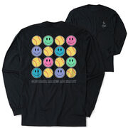 Softball Tshirt Long Sleeve - Softball Makes Me Happy (Back Design)