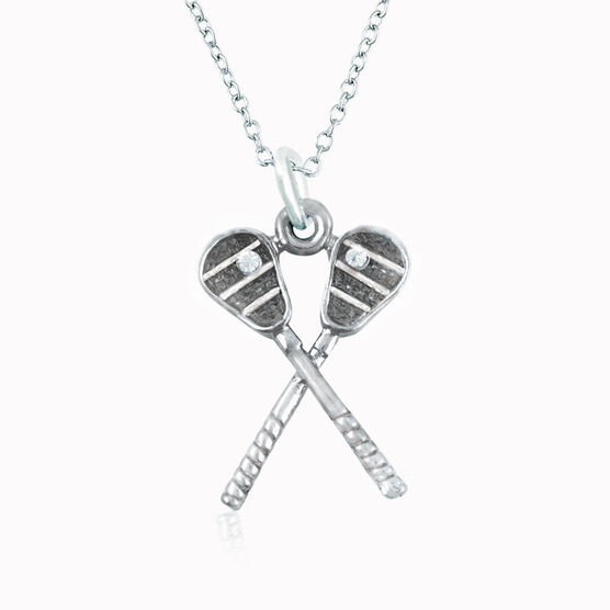 Silver Crossed Lacrosse Sticks Necklace