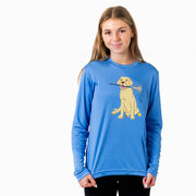 Girls Lacrosse Long Sleeve Performance Tee - Chase The Lax Dog