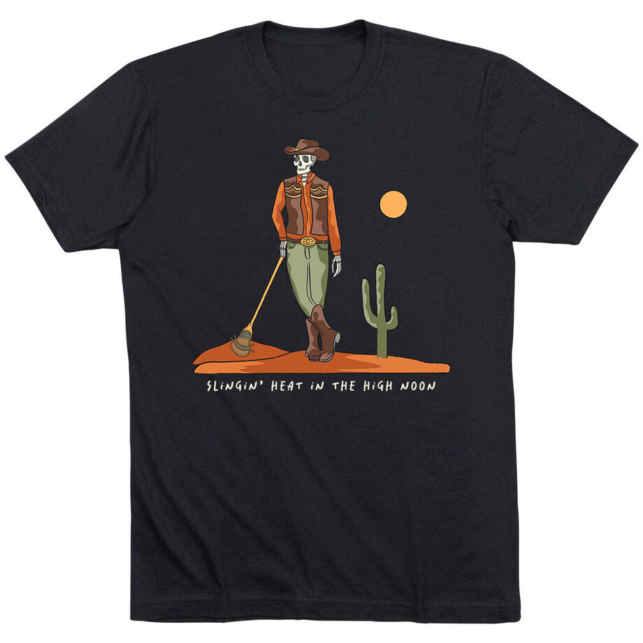 Guys Lacrosse Short Sleeve T-Shirt - Slingin Heat In The High Noon
