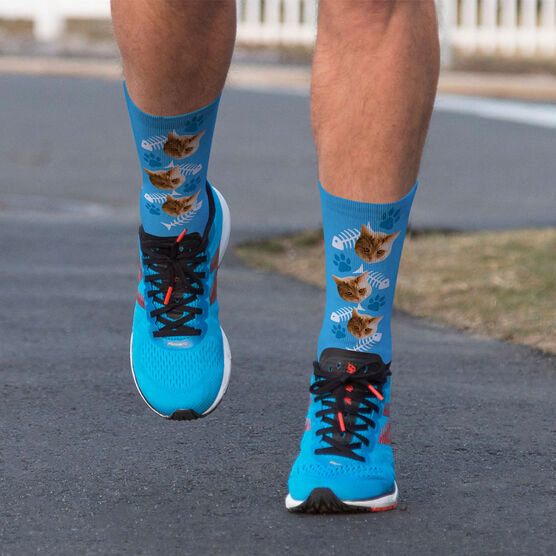 Printed Mid Calf Socks Custom Cat Face Chalktalksports