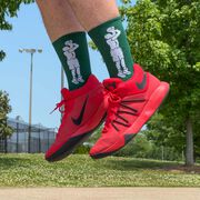 Basketball Woven Mid-Calf Socks - Player Jump Shot (Green/White)