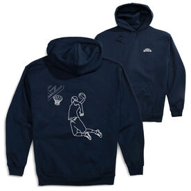 Basketball Hooded Sweatshirt - Basketball Player Sketch (Back Design) [Youth Large/Navy] - SS