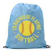 Softball Drawstring Backpack - I'd Rather Be Playing Softball Distressed
