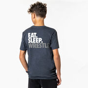 Wrestling Short Sleeve T-Shirt - Eat Sleep Wrestle (Stack) (Back Design)