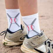 Baseball Woven Mid-Calf Socks - Crossed Bats - White